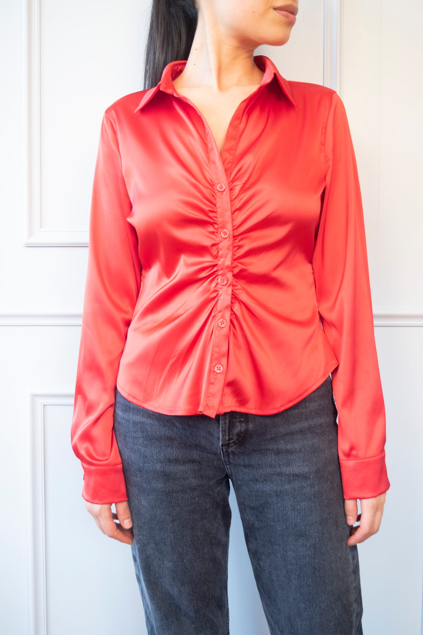CAMISA SATIN FRUNCE