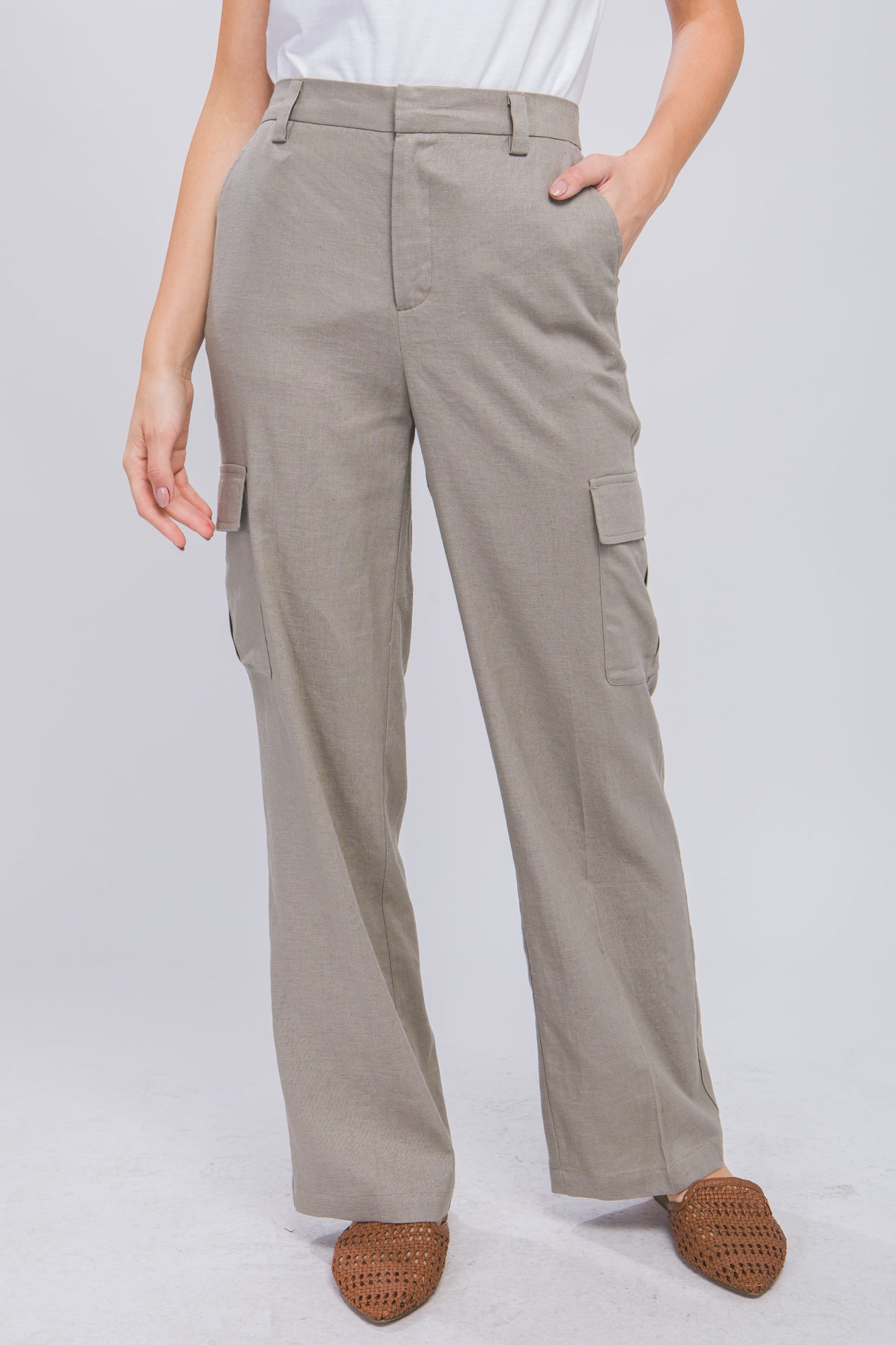 PANTALON LINO CARGO TIRO ALTO