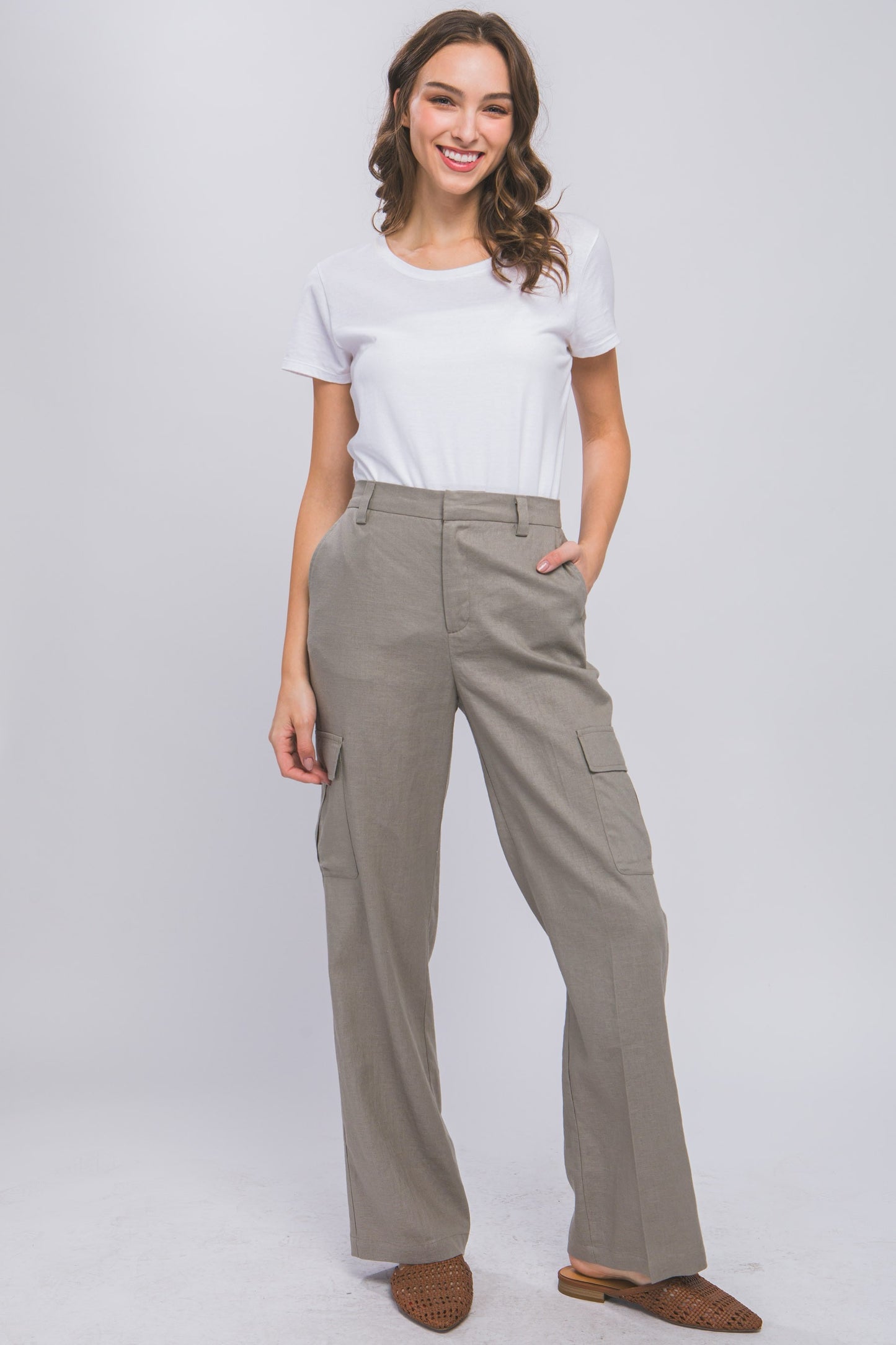 PANTALON LINO CARGO TIRO ALTO