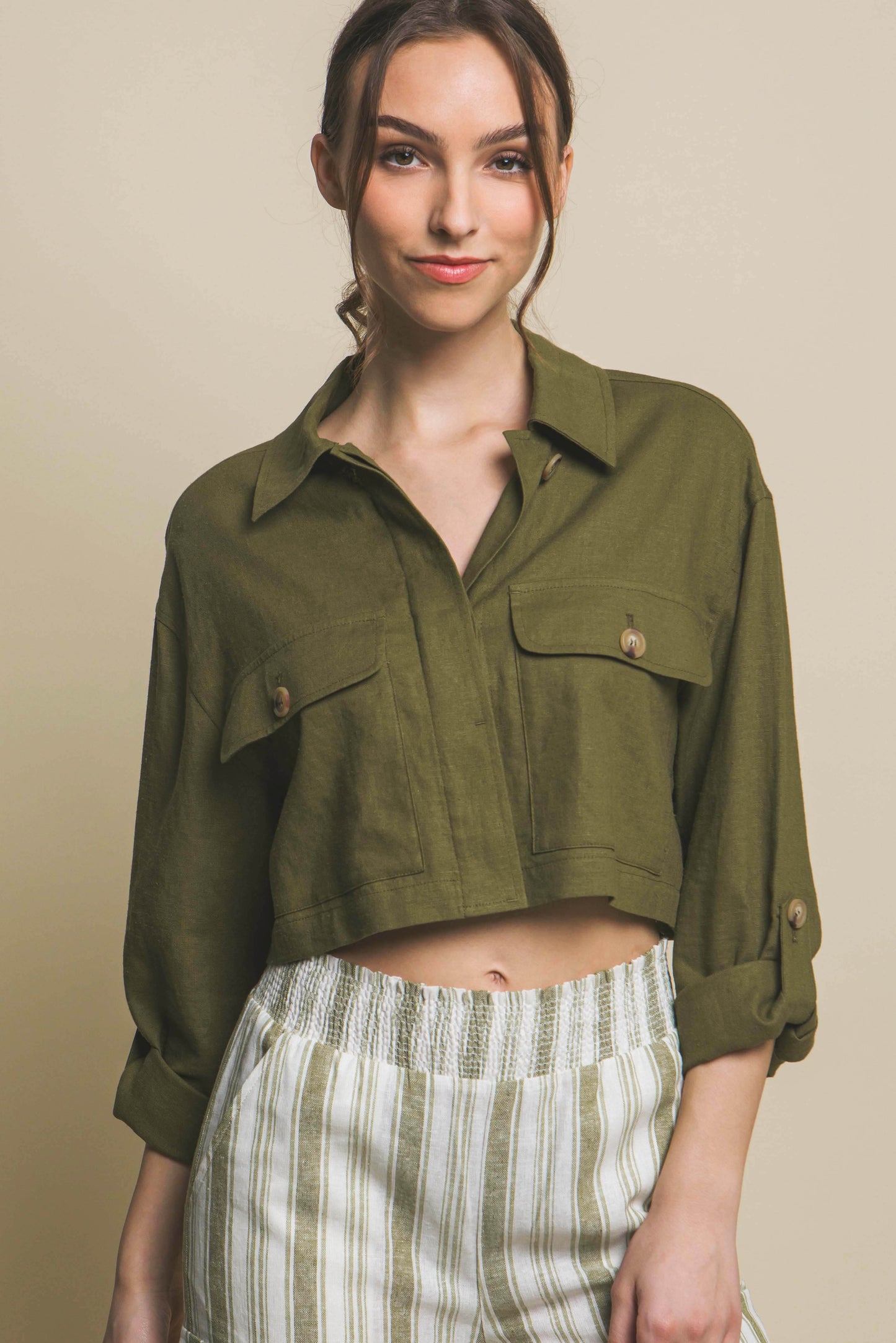 CHAMARRA TRENCH CROP LINO