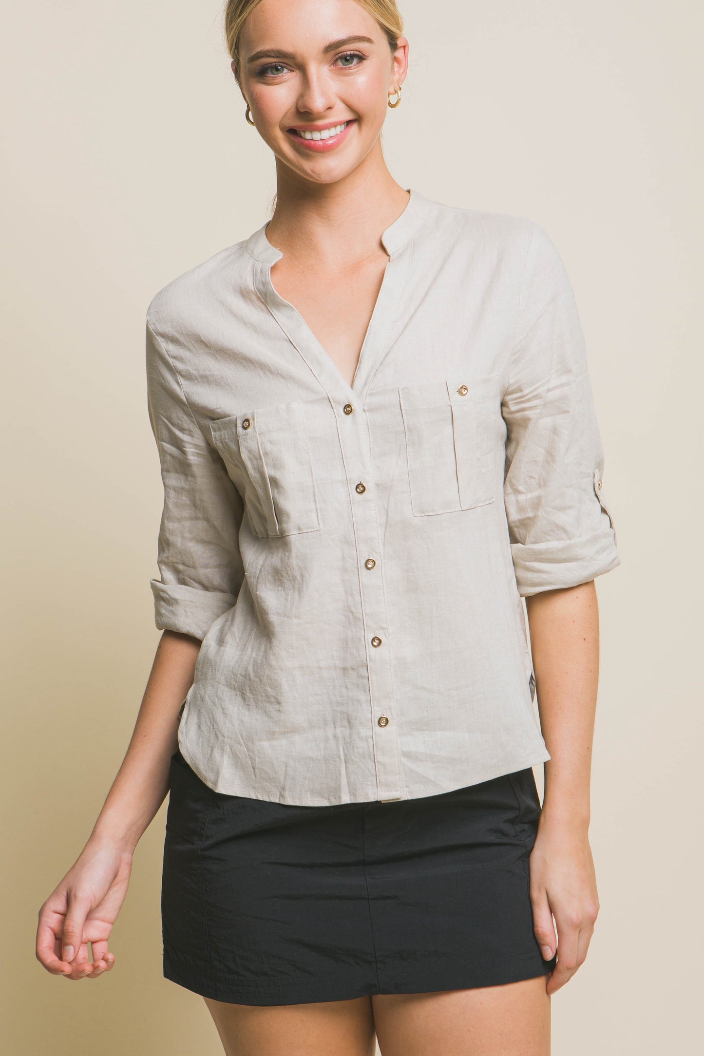 CAMISA LINO CUELLO V