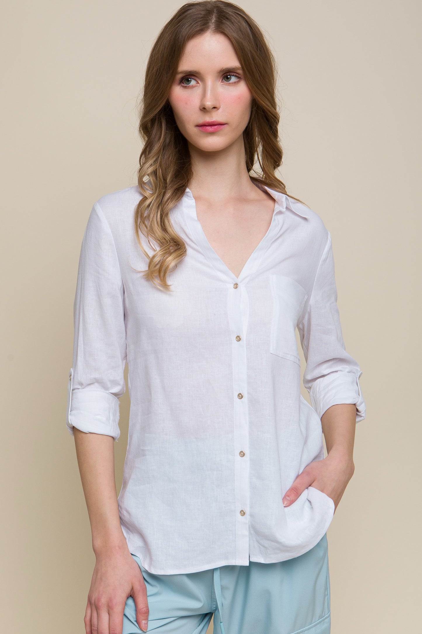 CAMISA LINO CUELLO V