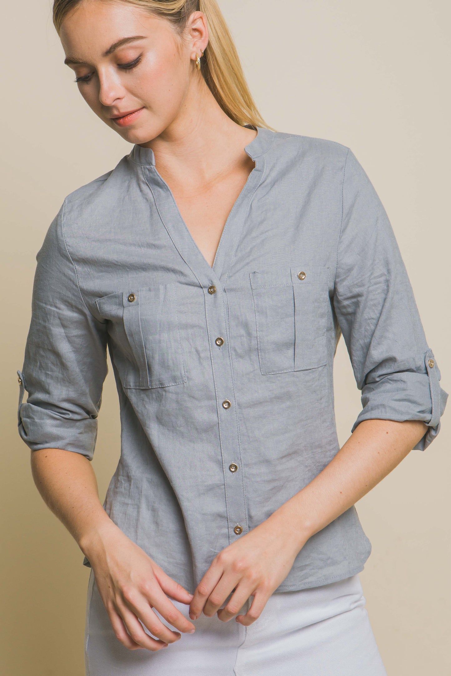 CAMISA LINO CUELLO V