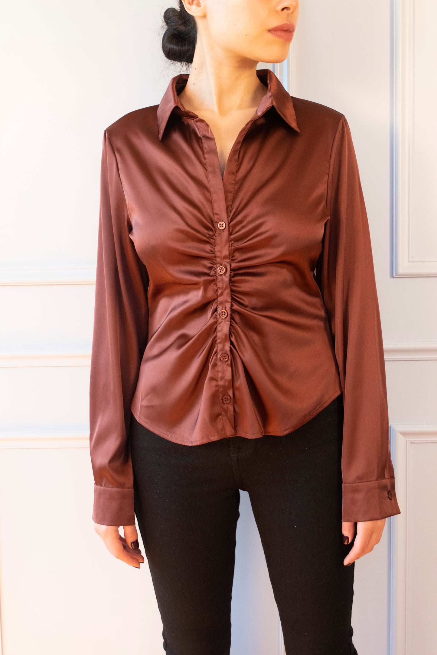 CAMISA SATIN FRUNCE