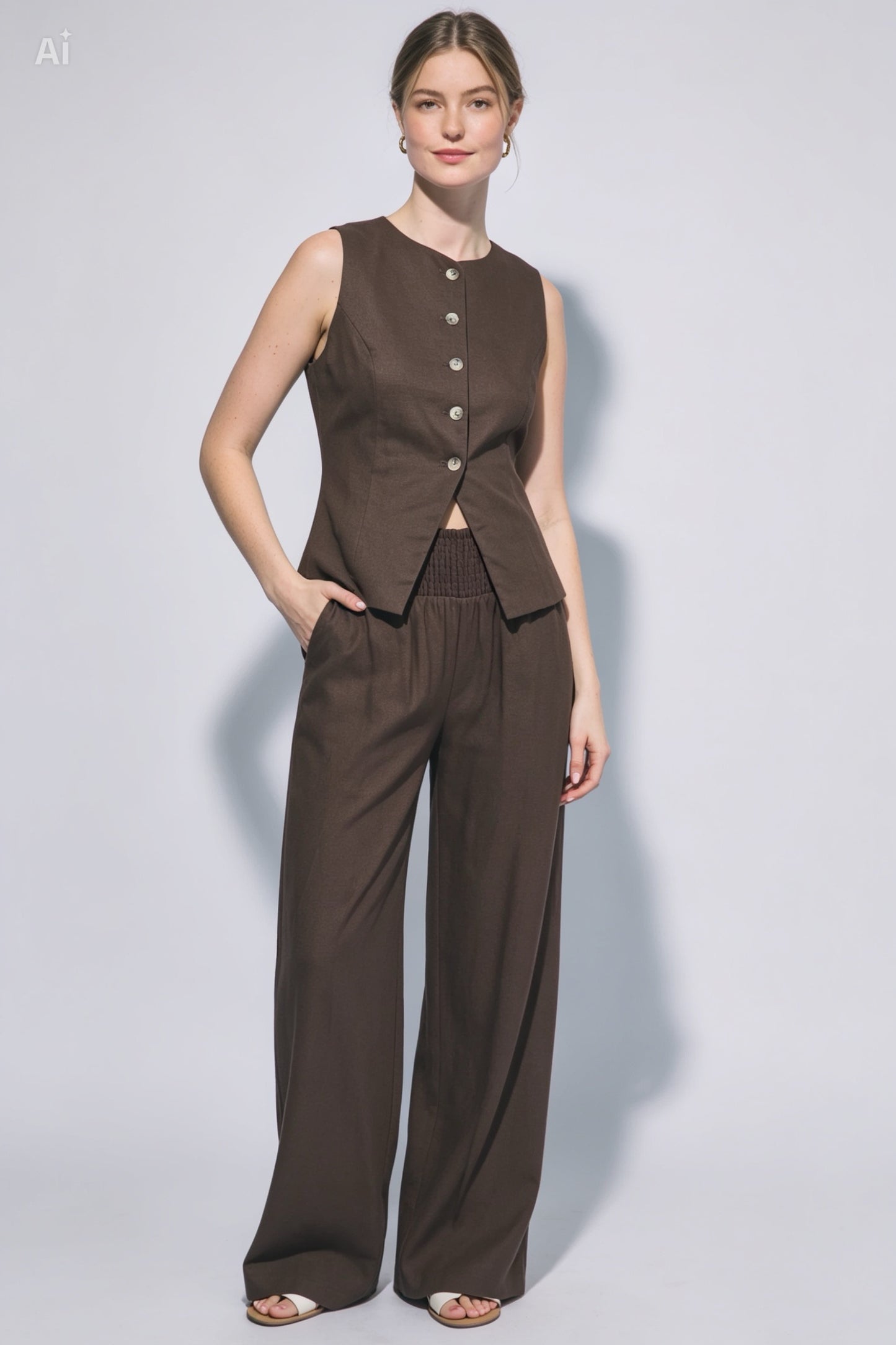 SET PANTALON/CHALECO LINO-VISCOSA