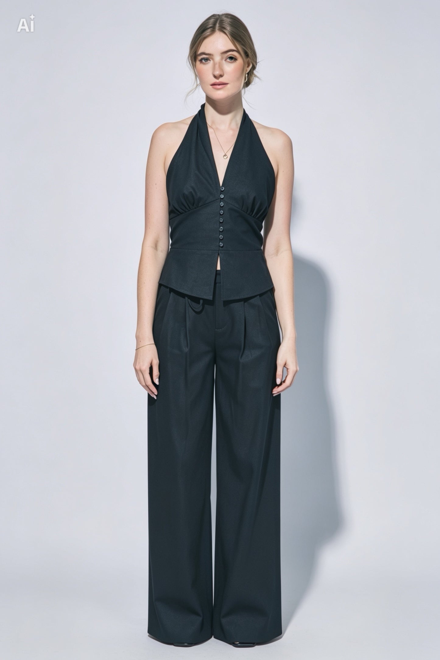 SET TOP HALTER/PANTALON LINO-VISCOSA