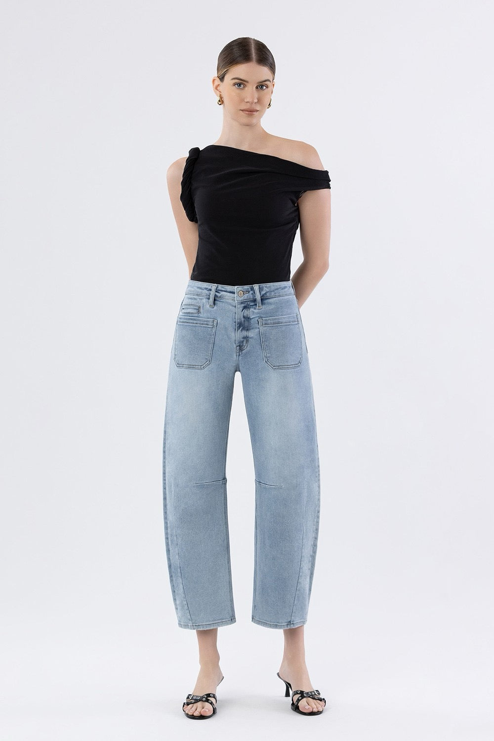 JEANS PIERNA BARRIL 27" MEZCLILLA PREMIUM