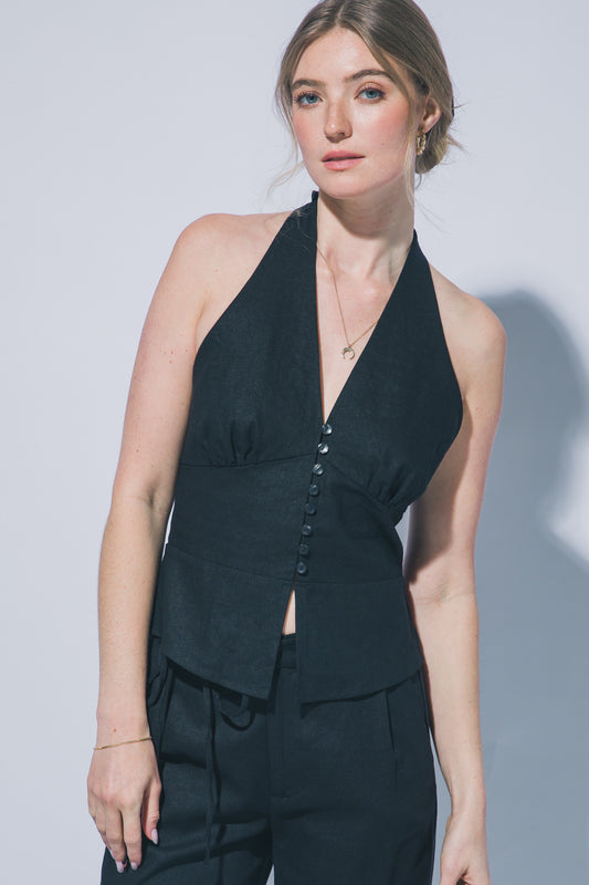 TOP HALTER/PANTALON LINO-VISCOSA