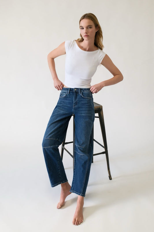 JEANS PIERNA BARRIL 28" MEZCLILLA PREMIUM