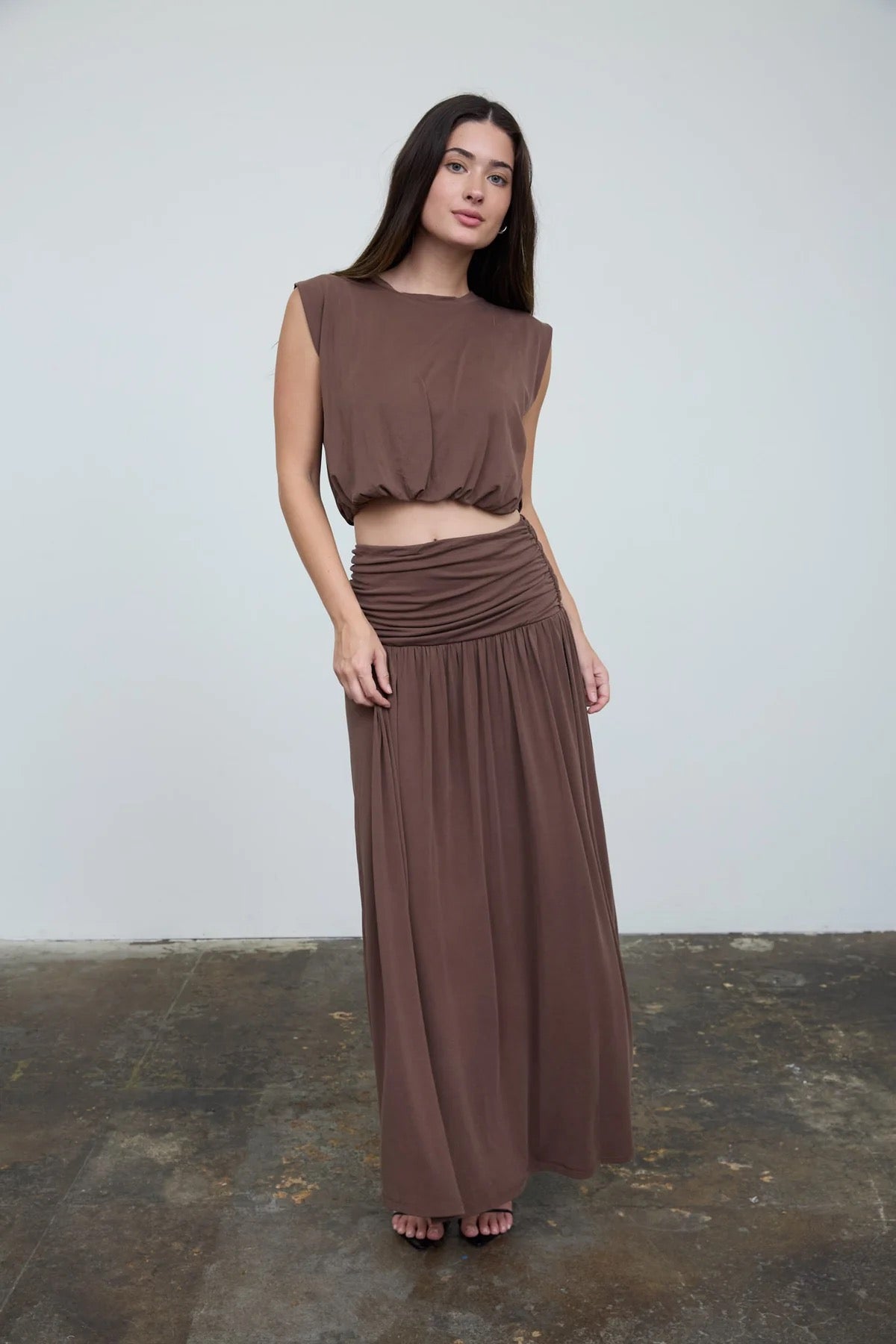 DISPONIBLE 7 DE SEPTIEMRE SET TOP-FALDA MODAL