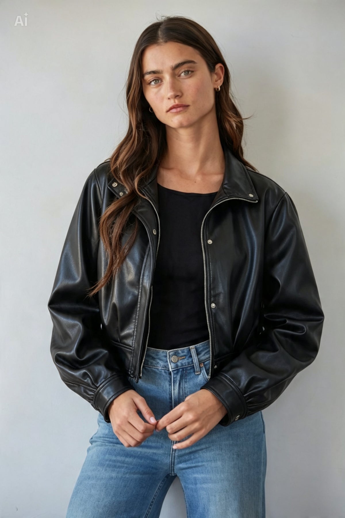 CHAMARRA BOMBER EFECTO PIEL