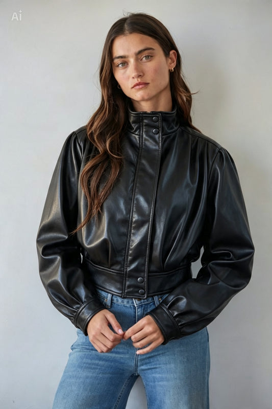 CHAMARRA BOMBER EFECTO PIEL